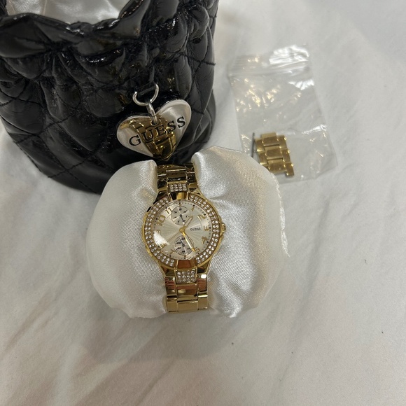 GUESS Women’s Gold Watch – Pearl White Face with Bling Accent - Picture 1 of 3